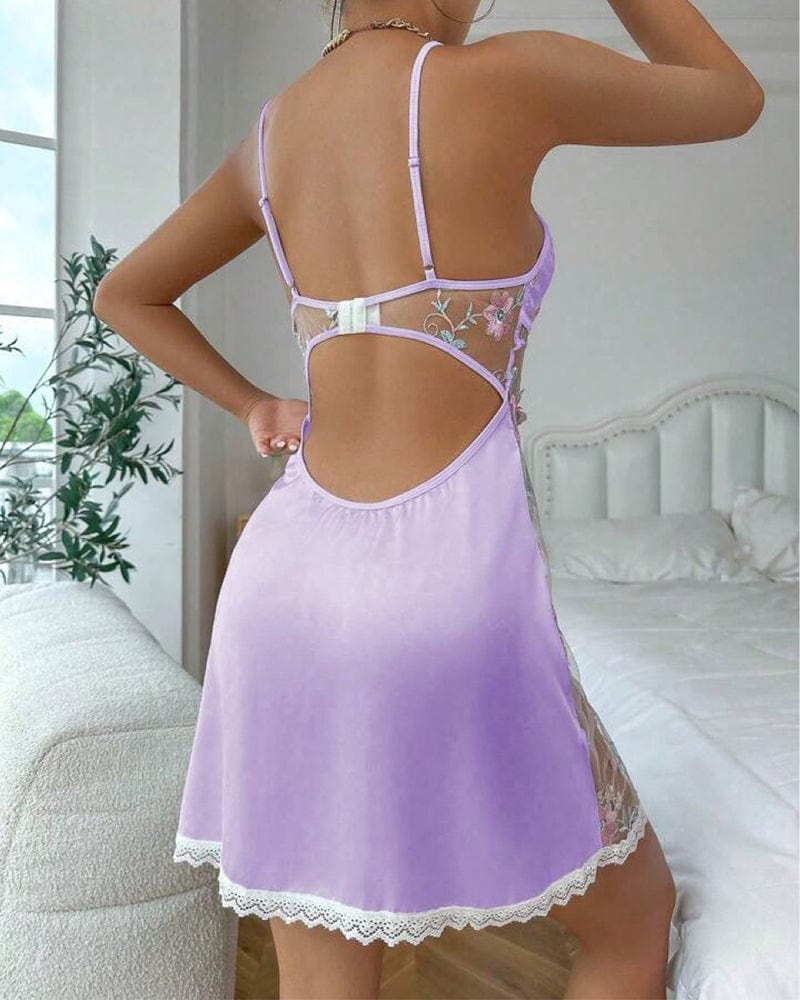 Velvet Sin™️ - Open Back Satin Nightgown