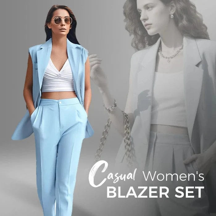 Vinthentic Women’s Stylish Sleeveless Blazer & High-Waisted Pants Set