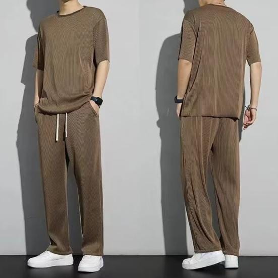 Vinthentic Ice Silk Stretchable Ribbed Comfortable Co-ord Set