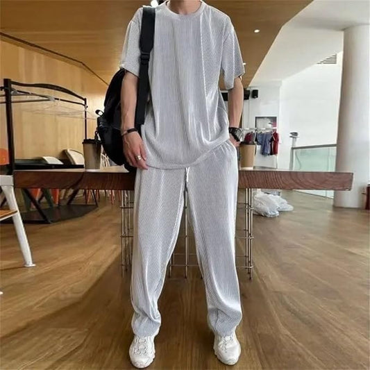 Vinthentic Ice Silk Stretchable Ribbed Comfortable Co-ord Set