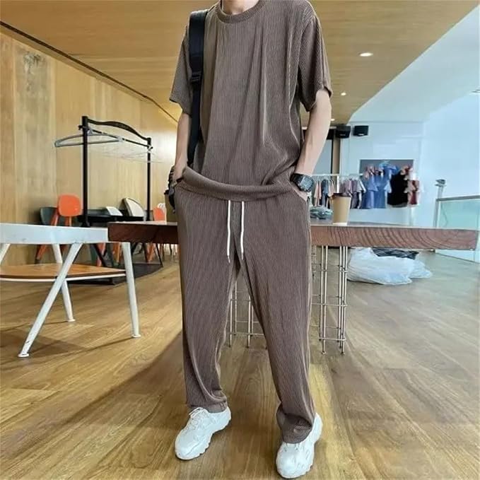 Vinthentic Ice Silk Stretchable Ribbed Comfortable Co-ord Set