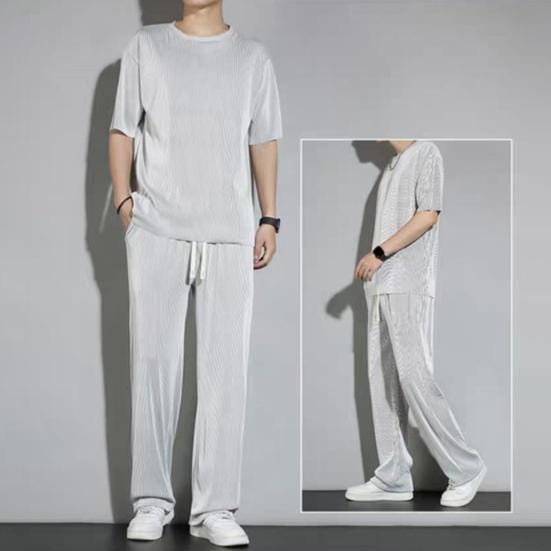 Vinthentic Ice Silk Stretchable Ribbed Comfortable Co-ord Set