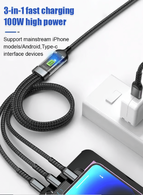 Vinthentic Transparent Luminous Super Fast Charging 3-in-1 Data Cable