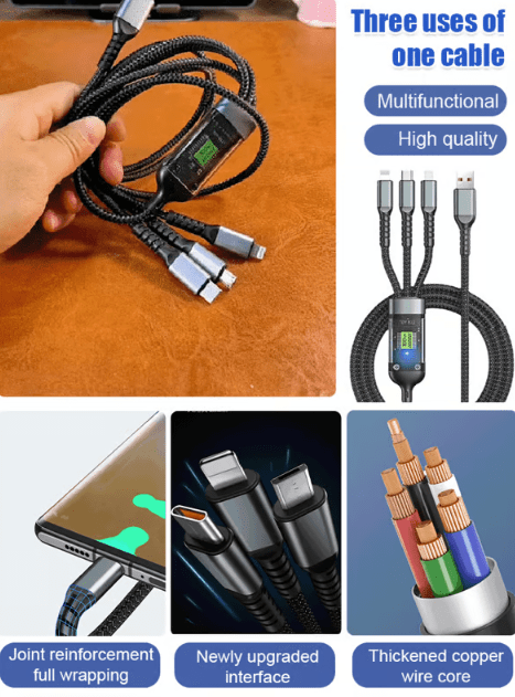 Vinthentic Transparent Luminous Super Fast Charging 3-in-1 Data Cable
