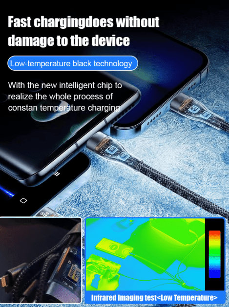 Vinthentic Transparent Luminous Super Fast Charging 3-in-1 Data Cable