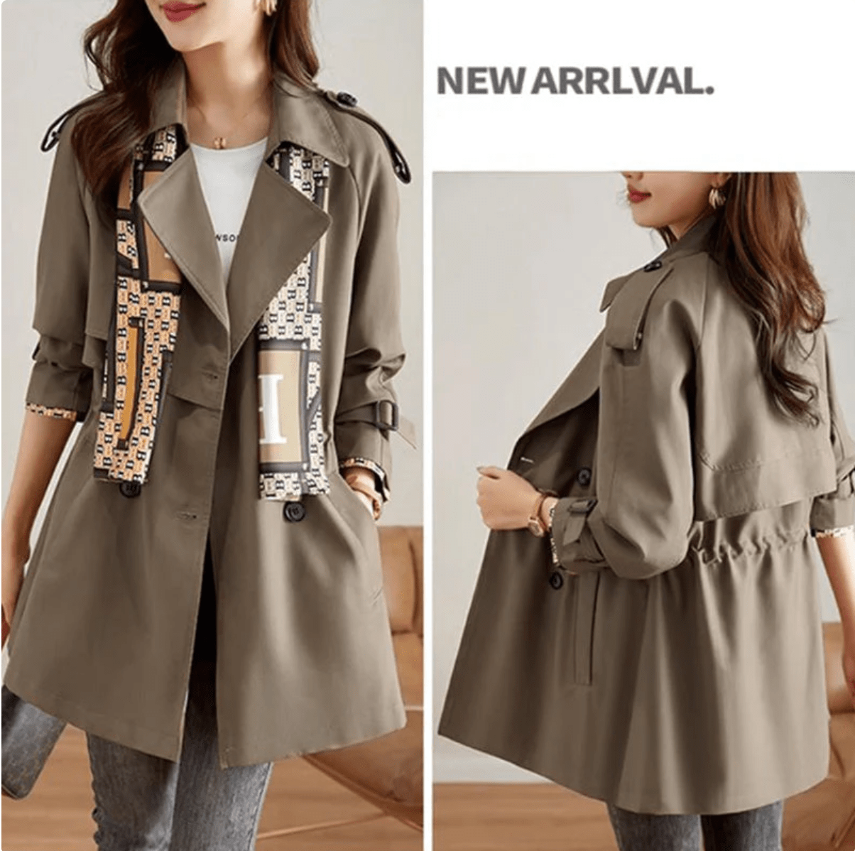 Vinthentic Slimming Mid-Length Lapel Trench Coat