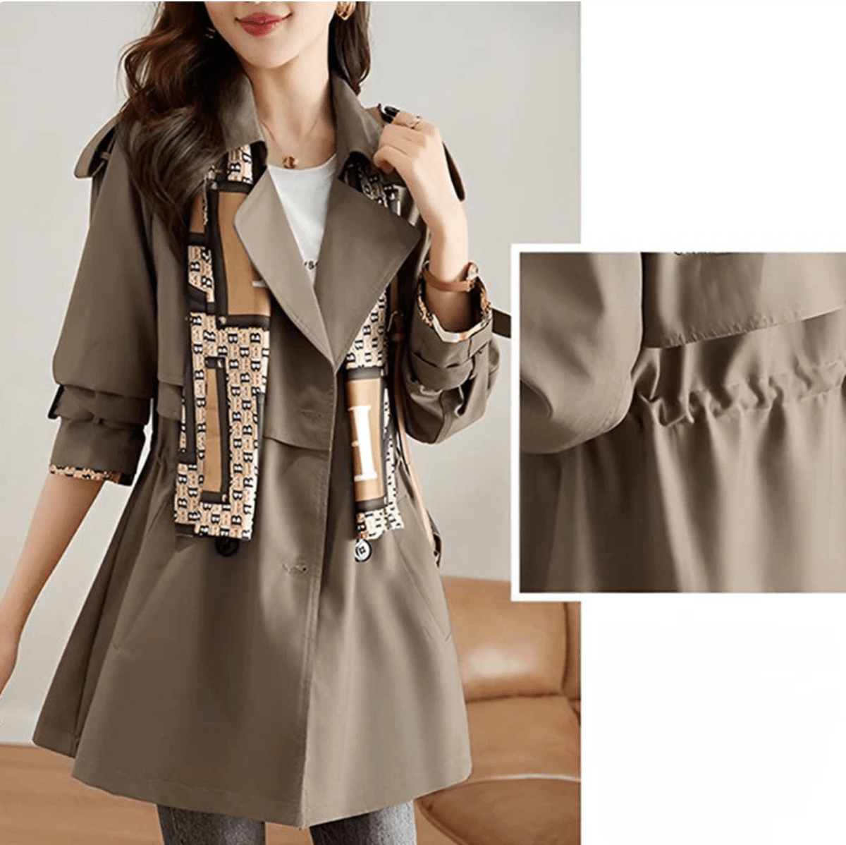 Vinthentic Slimming Mid-Length Lapel Trench Coat