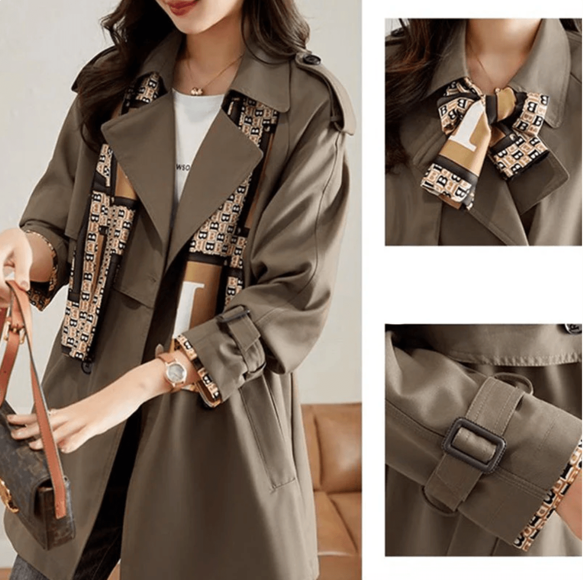 Vinthentic Slimming Mid-Length Lapel Trench Coat