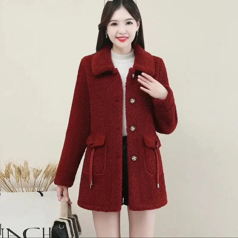 Vinthentic Women's Warm Medium-Length Lapel Jacket