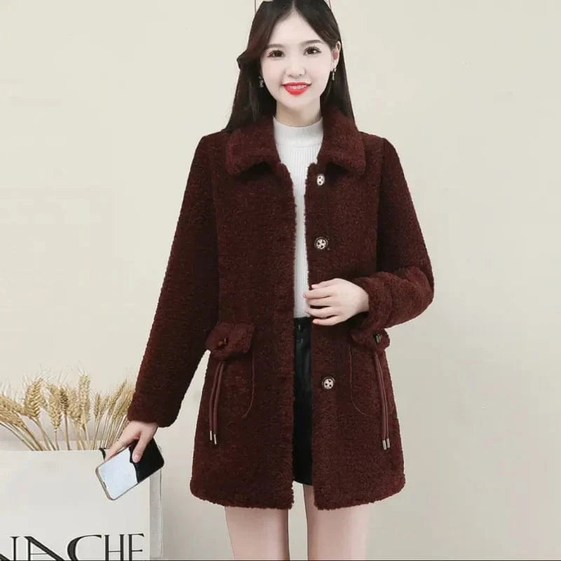Vinthentic Women's Warm Medium-Length Lapel Jacket