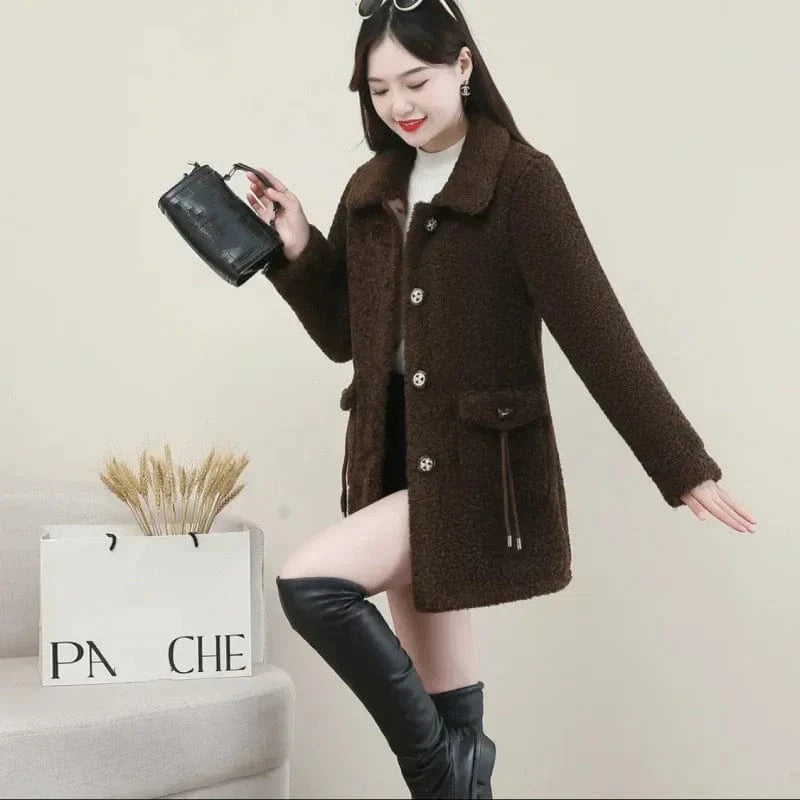 Vinthentic Women's Warm Medium-Length Lapel Jacket