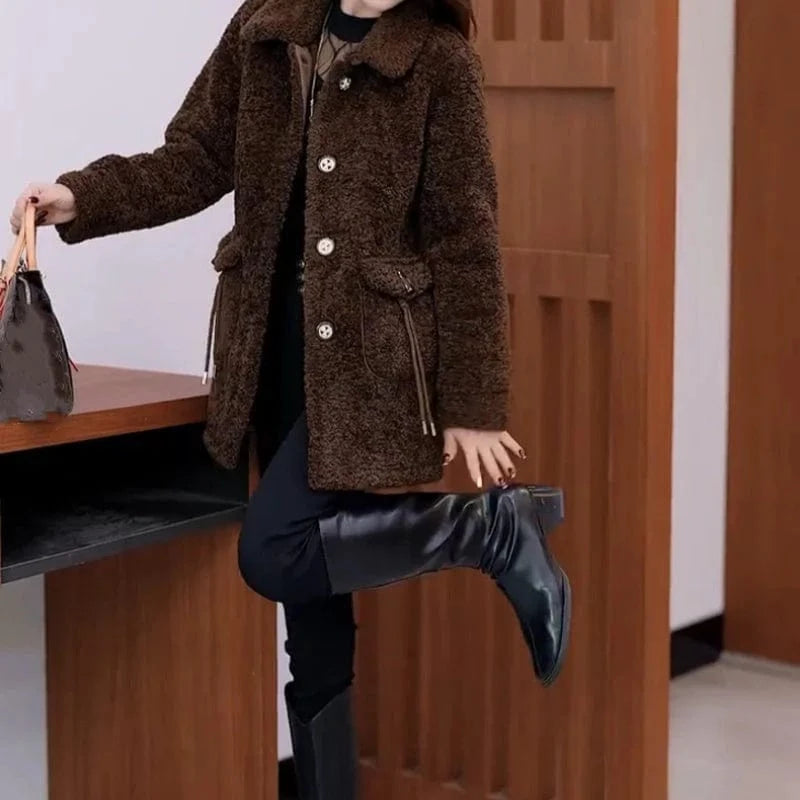 Vinthentic Women's Warm Medium-Length Lapel Jacket