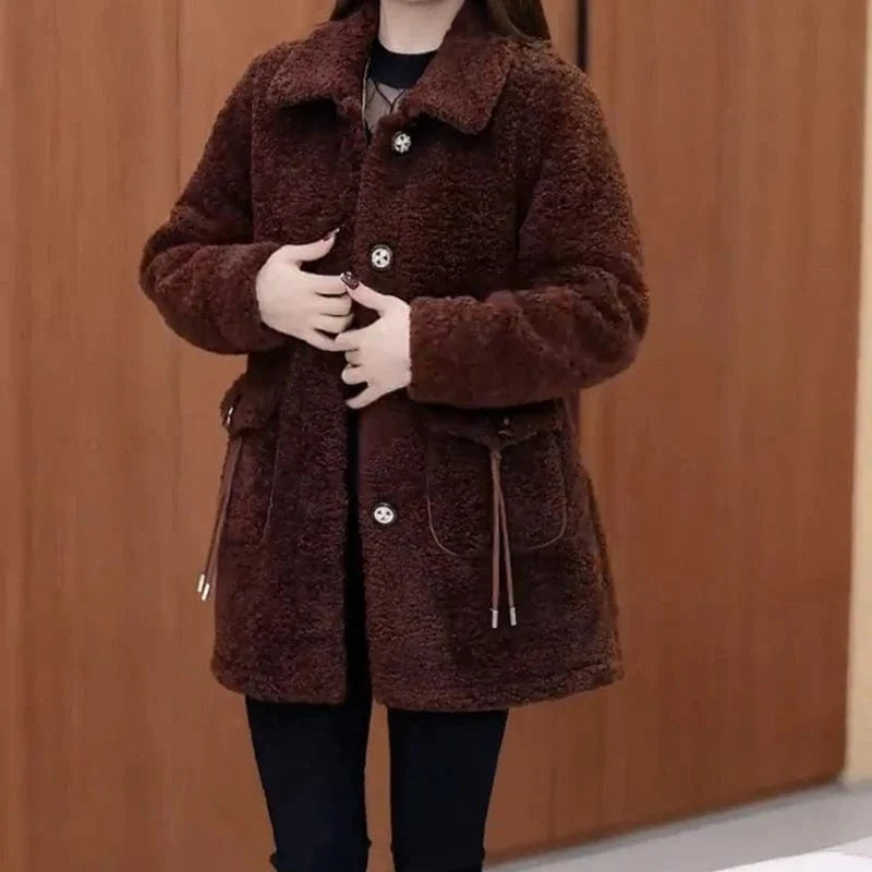 Vinthentic Women's Warm Medium-Length Lapel Jacket