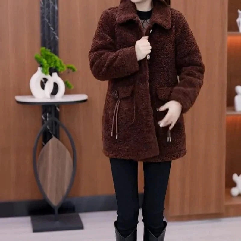 Vinthentic Women's Warm Medium-Length Lapel Jacket